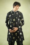 Buy_Aryavir Malhotra_Black Soft Silk Embroidery Foil Thread Warli Painting Kurta _Online_at_Aza_Fashions