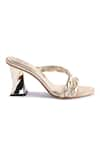 SKO_Gold Plain Kiara Metallic Braided Heels _Online_at_Aza_Fashions