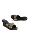 Buy_SKO_Black Embroidered Aayna Strap Wedges _at_Aza_Fashions