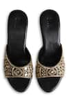 Shop_SKO_Black Embroidered Aayna Strap Wedges _at_Aza_Fashions