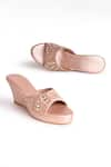 Buy_SKO_Rose Gold Embroidered Aayna Mirror Wedges _at_Aza_Fashions