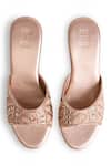 Shop_SKO_Rose Gold Embroidered Aayna Mirror Wedges _at_Aza_Fashions