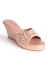 Buy_SKO_Rose Gold Embroidered Aayna Mirror Wedges _Online_at_Aza_Fashions