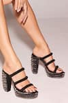 Buy_SKO_Black Embellished Studded Tripe Strap Heels _at_Aza_Fashions