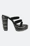 SKO_Black Embellished Studded Tripe Strap Heels _Online_at_Aza_Fashions