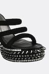 SKO_Black Embellished Studded Tripe Strap Heels _at_Aza_Fashions