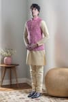 Buy_Aryavir Malhotra_Pink Kurta And Churidar Silk Embroidered Bandhani Floral Motif Bandi With Set _at_Aza_Fashions