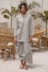 Buy_OurDve_Grey Cotton Mandarin Collar Plain Top And Draped Skirt Set _at_Aza_Fashions