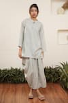 Shop_OurDve_Grey Cotton Mandarin Collar Plain Top And Draped Skirt Set _Online_at_Aza_Fashions