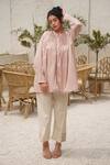 Buy_OurDve_Pink Cotton Mandarin Collar Pleated Top And Pant Set _at_Aza_Fashions