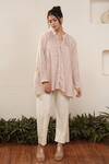 OurDve_Pink Cotton Mandarin Collar Pleated Top And Pant Set _Online_at_Aza_Fashions