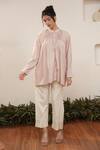 Buy_OurDve_Pink Cotton Mandarin Collar Pleated Top And Pant Set _Online_at_Aza_Fashions