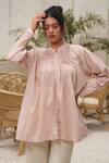 Buy_OurDve_Pink Cotton Mandarin Collar Pleated Top And Pant Set 