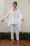 Buy_OurDve_White Cotton Embroidered Lace Top Square V Asymmetric Cape Pant Set _at_Aza_Fashions