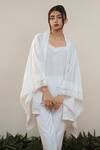 Shop_OurDve_White Cotton Embroidered Lace Top Square V Asymmetric Cape Pant Set _Online_at_Aza_Fashions