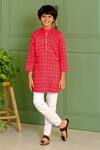 Buy_Free Sparrow_Red Silk Woven Buti Motifs Kurta With Pyjama _at_Aza_Fashions