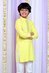 Free Sparrow_Yellow Cotton Embroidery Sequin Kurta With Pyjama _Online_at_Aza_Fashions