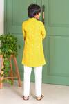 Shop_Free Sparrow_Yellow Dupion Silk Embroidery Thread Kurta With Pyjama _at_Aza_Fashions