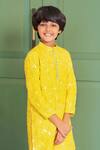 Buy_Free Sparrow_Yellow Dupion Silk Embroidery Thread Kurta With Pyjama _Online_at_Aza_Fashions