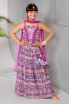 Buy_Free Sparrow_Purple Net Embroidery Thread Sequin Lehenga And Frill Top Set _at_Aza_Fashions