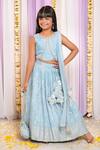 Buy_Free Sparrow_Blue Silk Woven Buti Motifs Embroidered Lehenga And Top Set _at_Aza_Fashions