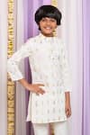 Free Sparrow_Ivory Chanderi Motifs Mandarin Collared Kurta With Pyjama _Online_at_Aza_Fashions