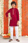 Buy_Free Sparrow_Maroon Silk Embroidery Abhla Kurta With Pyjama _at_Aza_Fashions