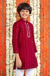 Free Sparrow_Maroon Silk Embroidery Abhla Kurta With Pyjama _Online_at_Aza_Fashions