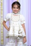 Buy_Free Sparrow_Ivory Chanderi Embroidery Woven Sequin Embellished Peplum Kurta And Sharara Set _Online_at_Aza_Fashions