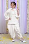 Buy_Free Sparrow_White Georgette And Net Embroidery Thread Kurta & Dhoti Pant Set _at_Aza_Fashions