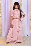 Buy_Free Sparrow_Pink Georgette And Net Embroidery Paisley Lehenga & Top Set _at_Aza_Fashions