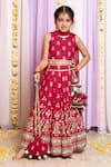 Buy_Free Sparrow_Red Silk Printed Floral Round Neck Top And Lehenga Set _at_Aza_Fashions