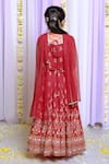 Shop_Free Sparrow_Red Silk Printed Floral Round Neck Top And Lehenga Set _at_Aza_Fashions