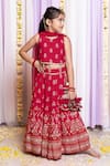 Free Sparrow_Red Silk Printed Floral Round Neck Top And Lehenga Set _Online_at_Aza_Fashions