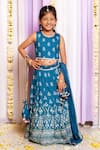 Buy_Free Sparrow_Blue Silk Printed Floral Seqiun Embellished Lehenga And Top Set _at_Aza_Fashions