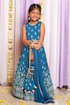 Free Sparrow_Blue Silk Printed Floral Seqiun Embellished Lehenga And Top Set _Online_at_Aza_Fashions