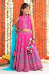 Buy_Free Sparrow_Pink Silk Printed Floral Mandarin Collared Lehenga And Top Set _at_Aza_Fashions