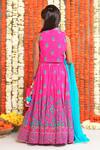 Shop_Free Sparrow_Pink Silk Printed Floral Mandarin Collared Lehenga And Top Set _at_Aza_Fashions