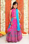 Free Sparrow_Pink Silk Printed Floral Mandarin Collared Lehenga And Top Set _Online_at_Aza_Fashions