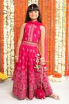 Buy_Free Sparrow_Pink Silk Printed Floral Embellished Lehenga And Top Set _at_Aza_Fashions