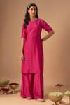 Buy_Cupid Cotton_Pink Silk Cotton Embroidery Sequin Round Gulshan Zardosi Kurta With Sharara _at_Aza_Fashions