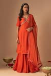 Buy_Cupid Cotton_Orange Cotton Silk Embroidery Peacock V-neck Sukoon Zardosi Kurta And Gharara Set _at_Aza_Fashions