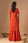 Shop_Cupid Cotton_Orange Cotton Silk Embroidery Peacock V-neck Sukoon Zardosi Kurta And Gharara Set _at_Aza_Fashions