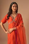 Cupid Cotton_Orange Cotton Silk Embroidery Peacock V-neck Sukoon Zardosi Kurta And Gharara Set _Online_at_Aza_Fashions