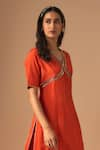 Buy_Cupid Cotton_Orange Cotton Silk Embroidery Lace V-neck Sukoon Zardosi Kurta With Gharara _Online_at_Aza_Fashions