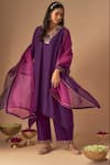 Buy_Cupid Cotton_Purple Chanderi Silk Embroidery Resham Plunge V-neck Ibdita Kurta And Pant Set _at_Aza_Fashions