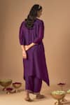 Shop_Cupid Cotton_Purple Chanderi Silk Embroidery Resham Plunge V-neck Ibdita Kurta And Pant Set _at_Aza_Fashions