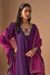 Cupid Cotton_Purple Chanderi Silk Embroidery Resham Plunge V-neck Ibdita Kurta And Pant Set _Online_at_Aza_Fashions