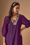 Shop_Cupid Cotton_Purple Chanderi Silk Embroidery Resham Plunge V-neck Ibdita Kurta And Pant Set _Online_at_Aza_Fashions