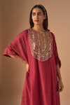 Cupid Cotton_Red Chanderi Silk Embroidery Resham Round Aaina Asymmetric Kurta With Pant _Online_at_Aza_Fashions